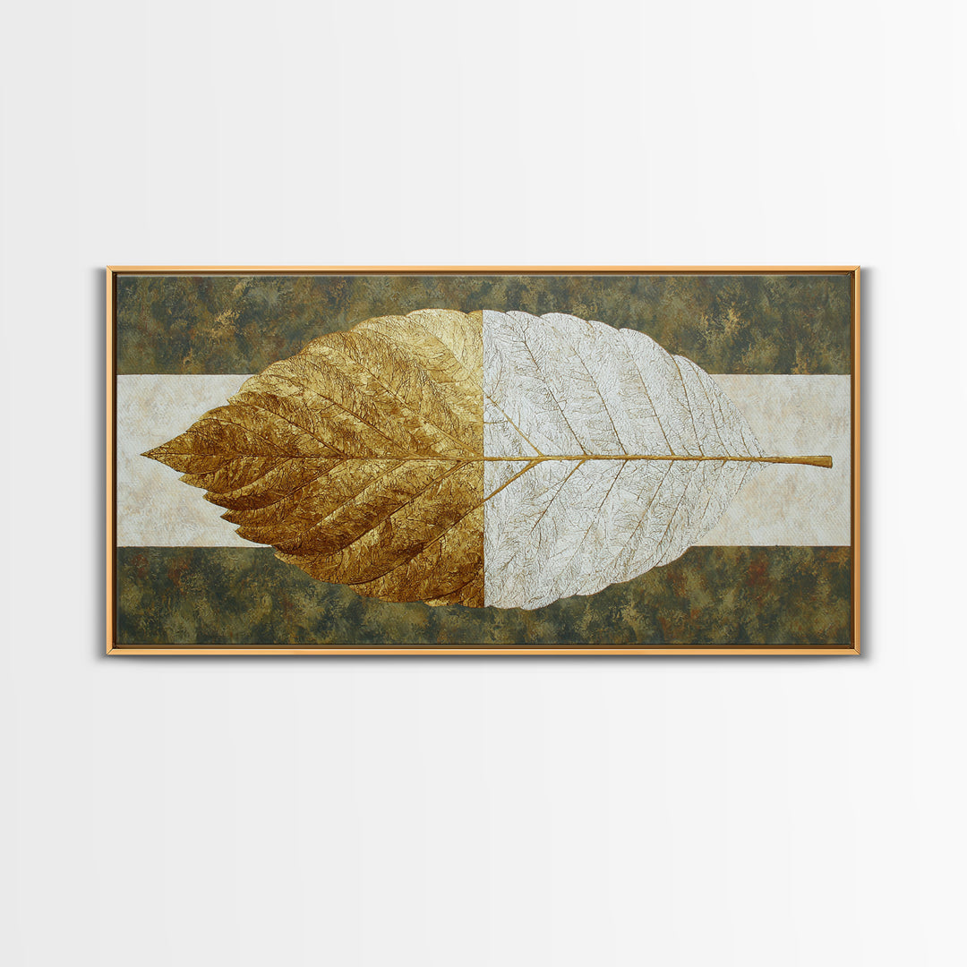 Olive Green Abstract Leaf Pattern Framed Canvas Print, Monochrome Art, Home Decor, Living Room Decor, Fine Art, Mono, MON-2x1-40