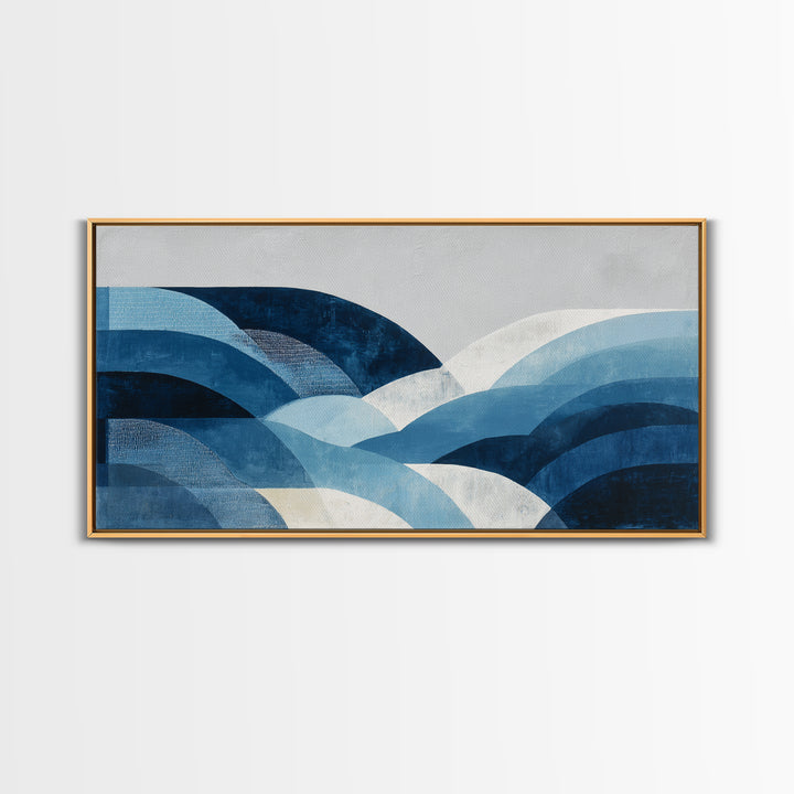 All Blue Ocean Abstraction Framed Canvas Print, Monochrome Art, Digital Art, Living Room Decor, Oil Painting, Mono, MON-2x1-45