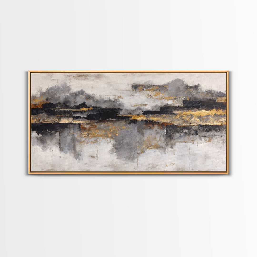 Black Ink Abstract Framed Canvas Print, Monochrome Art, Minimalist Decor, Living Room Decor, Fine Art, Mono, Large Wall Art, MON-2x1-50