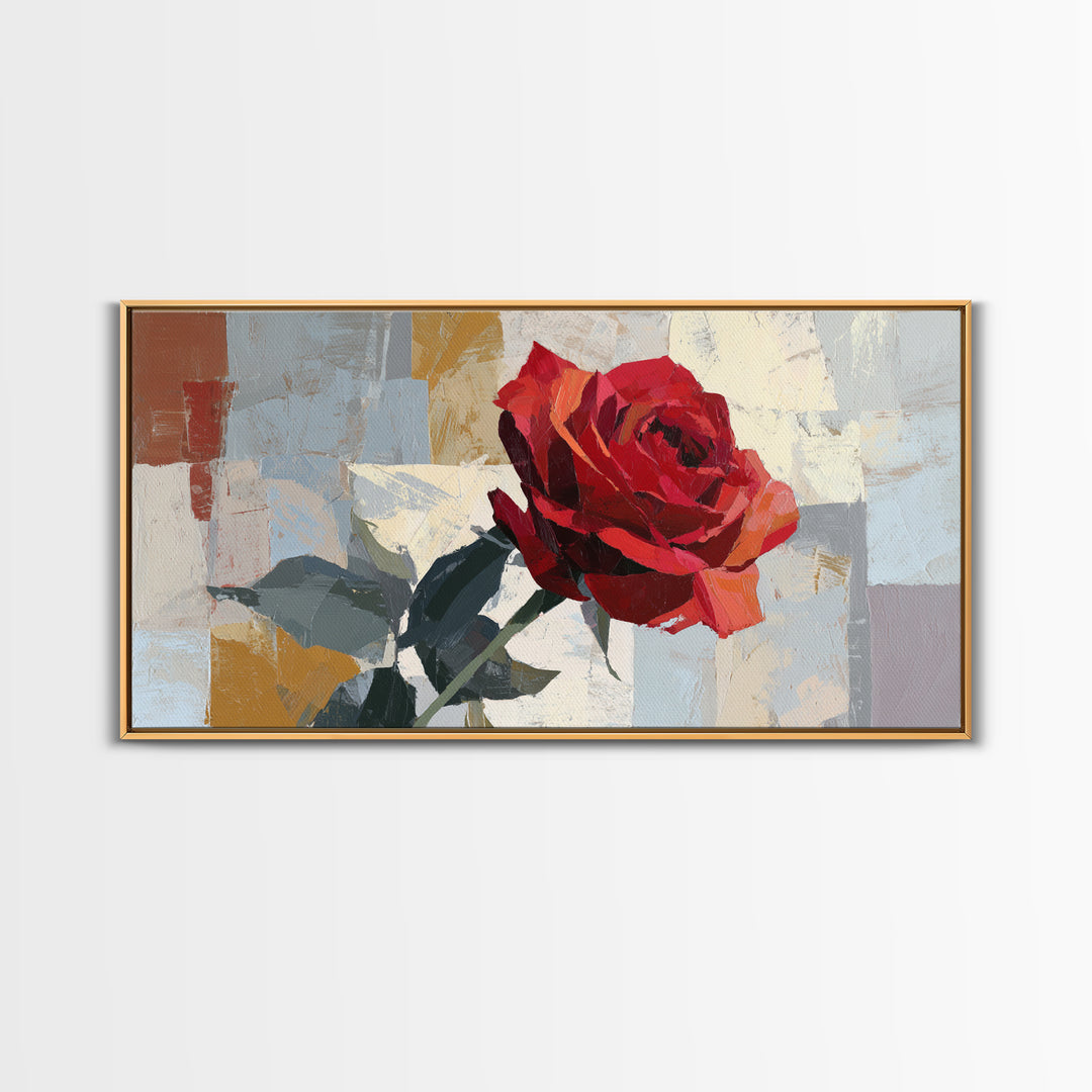 Single Red Rose Rendered Only Framed Canvas Print, Monochrome Art, Abstract Art, Living Room Decor, Watercolor Art, Mono, MON-2x1-51