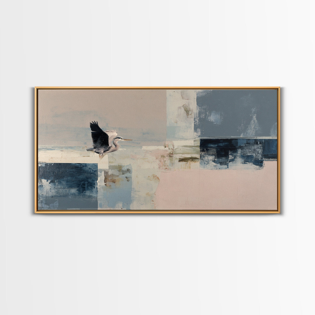 Blue Heron in Monochrome Navy Palette Canvas Print, Monochrome Art, Art Prints, Living Room Decor, Mono, Apartment Decor, MON-2x1-52