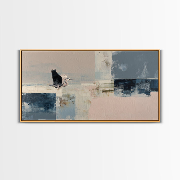 Blue Heron in Monochrome Navy Palette Canvas Print, Monochrome Art, Art Prints, Living Room Decor, Mono, Apartment Decor, MON-2x1-52