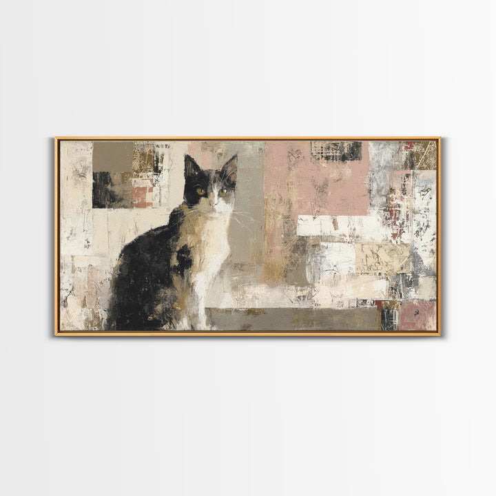 Monochrome Cat Portrait Framed Canvas Print, Monochrome Art, Bedroom Decor, Living Room Decor, Mono, Abstract Painting, MON-2x1-55