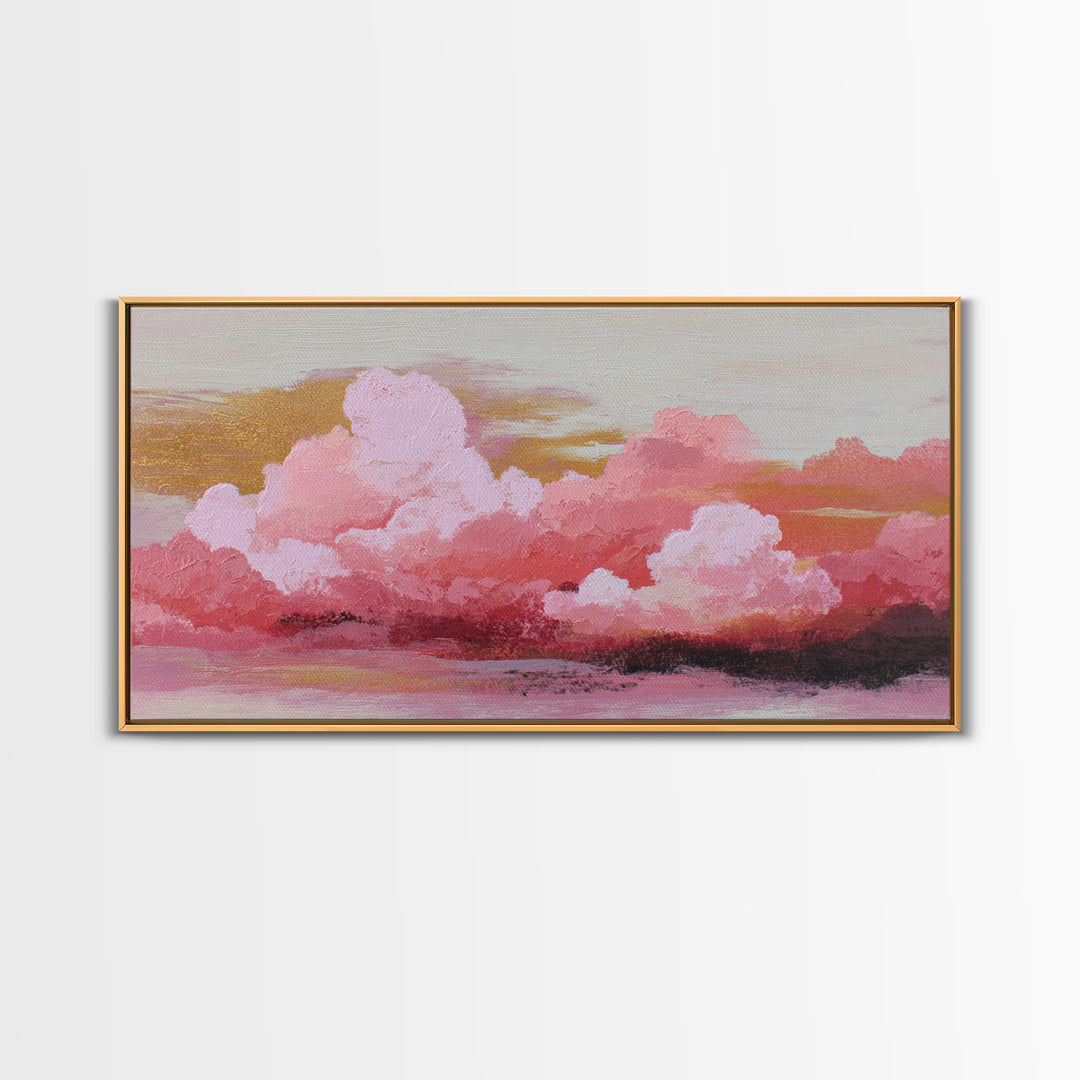 All Pink Cloudscape Framed Canvas Print, Monochrome Art, Art Print, Living Room Decor, Fine Art, Mono, Printable Art, MON-2x1-56