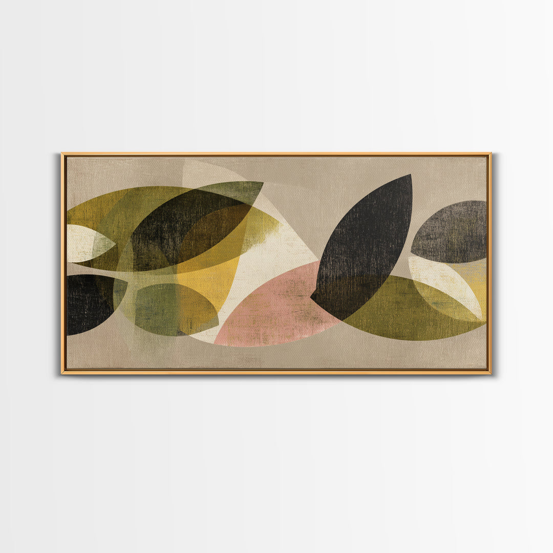 Olive Green Abstract Leaf Pattern Canvas Print, Monochrome Art, Printable Wall Art, Living Room Decor, Oil Painting, Mono, MON-2x1-64