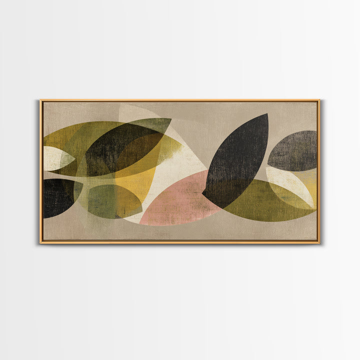 Olive Green Abstract Leaf Pattern Canvas Print, Monochrome Art, Printable Wall Art, Living Room Decor, Oil Painting, Mono, MON-2x1-64