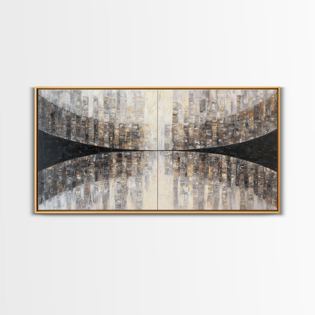 Black and White City Reflection Framed Canvas Print, Monochrome Art, Art Print, Living Room Decor, Abstract Art, Mono, MON-2x1-65