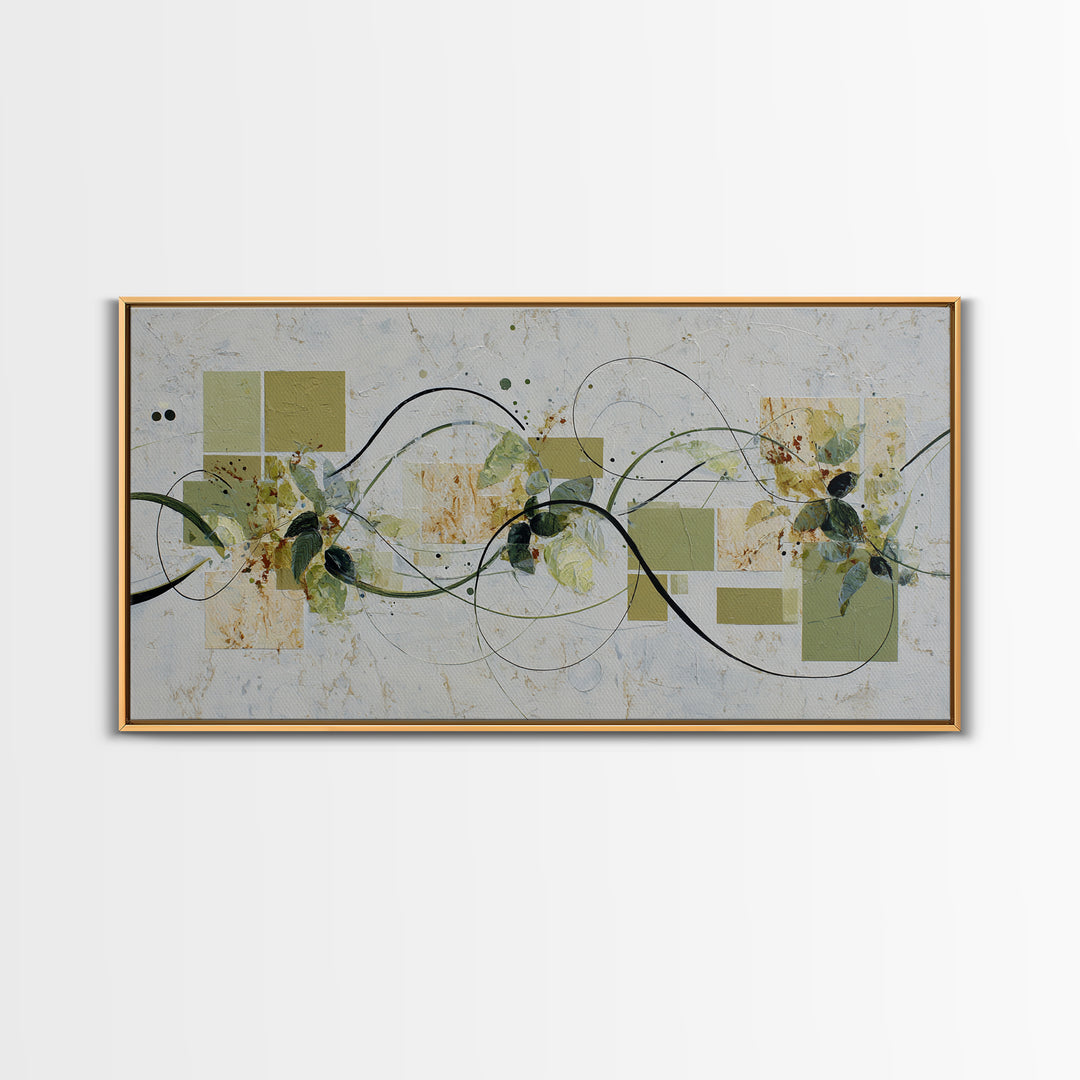 Green Botanical Study Canvas Print, Monochrome Art, Modern Wall Art, Living Room Decor, Fine Art, Mono, Statement Artwork, MON-2x1-71