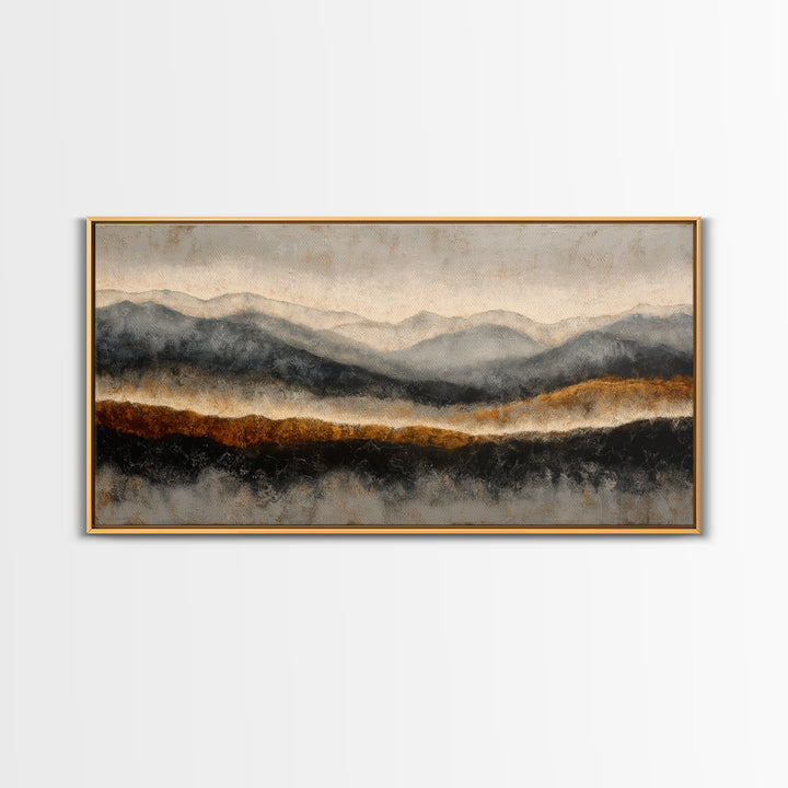Charcoal Mountain Landscape Framed Canvas Print, Monochrome Art, Original Painting, Living Room Decor, Fine Art, Mono, MON-2x1-72