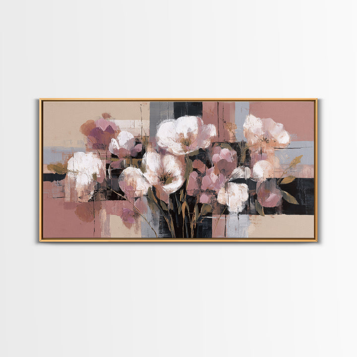 Monochrome Floral Bouquet Framed Canvas Print, Monochrome Art, Home Decor, Living Room Decor, Fine Art, Mono, Bedroom Decor, MON-2x1-86