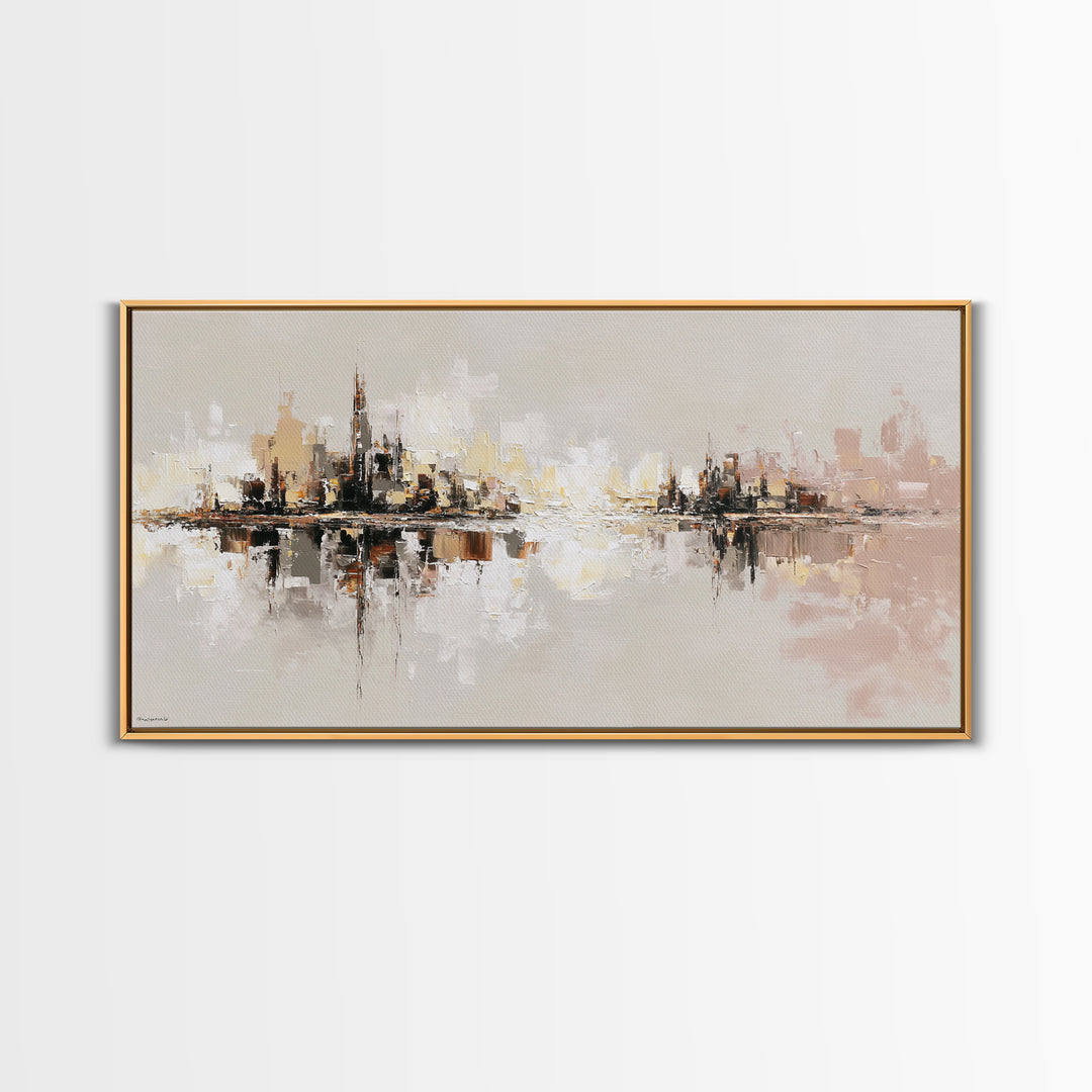 Black and White City Reflection Canvas Print, Monochrome Art, Large Wall Art, Living Room Decor, Mono, Modern Wall Art, MON-2x1-89