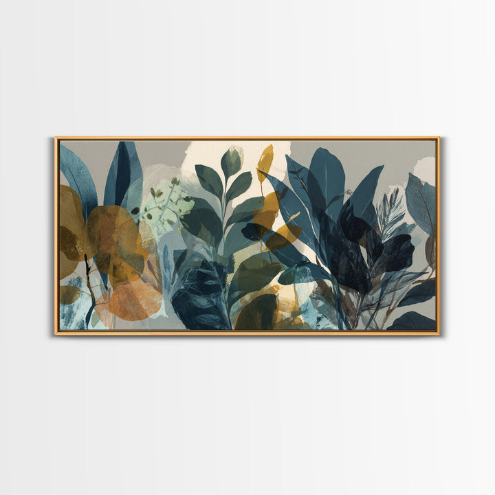 Green Botanical Study Framed Canvas Print, Monochrome Art, Moody Wall Art, Living Room Decor, Oil Painting, Mono, MON-2x1-95