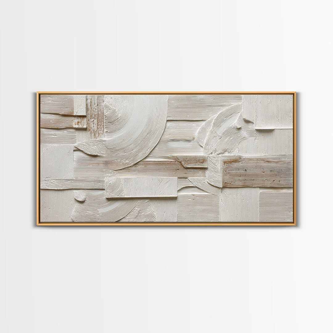 Ivory White Plaster Texture Composition Framed Canvas Print, Monochrome Art, Abstract Art, Living Room Decor, Fine Art, Mono, MON-2x1-97