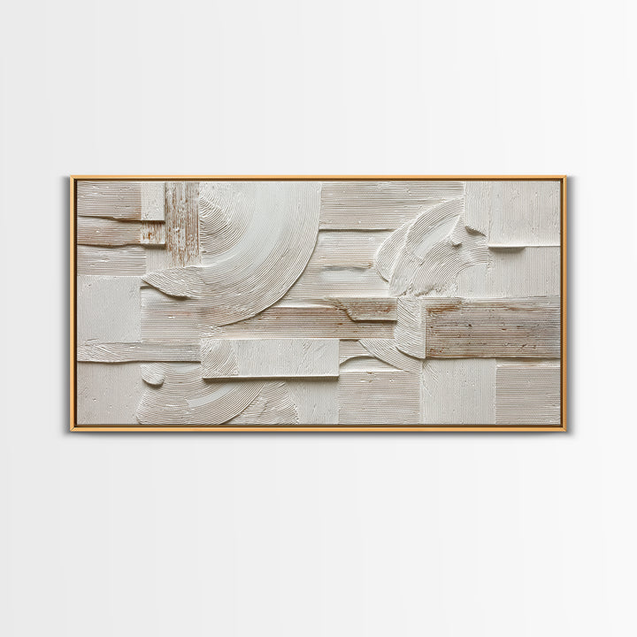 Ivory White Plaster Texture Composition Framed Canvas Print, Monochrome Art, Abstract Art, Living Room Decor, Fine Art, Mono, MON-2x1-97