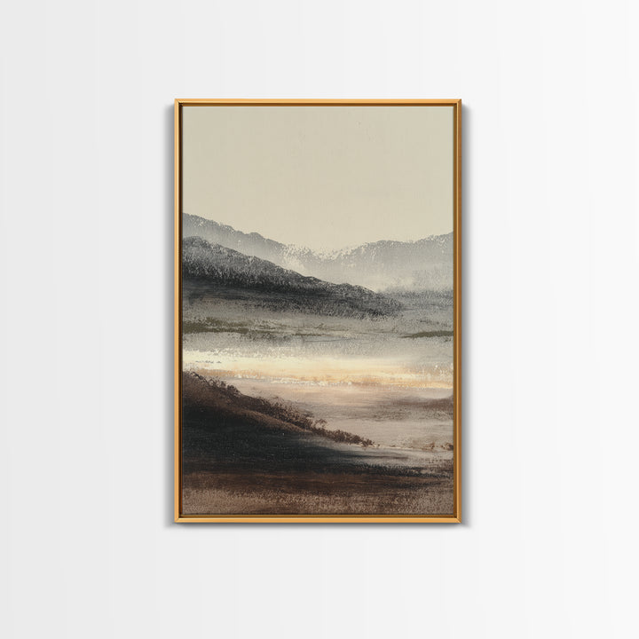 Charcoal Mountain Landscape Framed Canvas Print, Monochrome Art, Minimalist Decor, Living Room Decor, Fine Art, Mono, MON-2x3-12