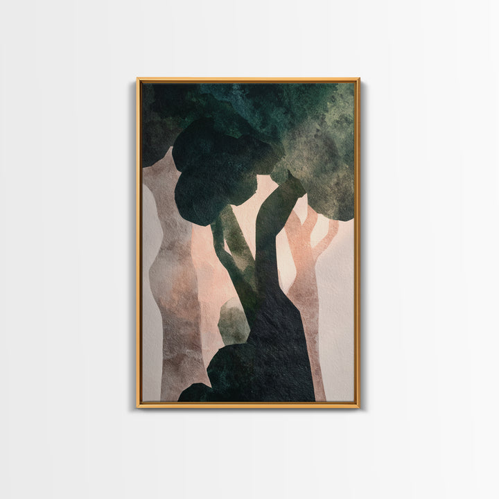 Deep Green Forest Silhouette Study Framed Canvas Print, Monochrome Art, Contemporary Art, Living Room Decor, Fine Art, Mono, MON-2x3-21