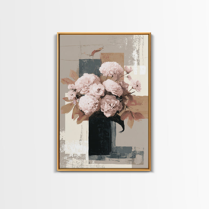 Monochrome Floral Bouquet Framed Canvas Print, Monochrome Art, Statement Artwork, Living Room Decor, Fine Art, Mono, Art Prints, MON-2x3-26
