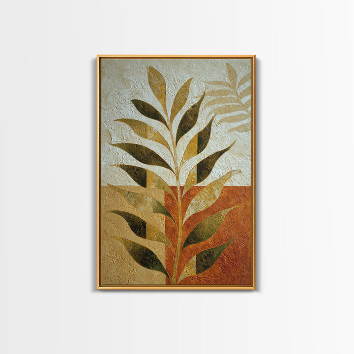 Olive Green Abstract Leaf Pattern Framed Canvas Print, Monochrome Art, Bedroom Decor, Living Room Decor, Oil Painting, Mono, MON-2x3-28