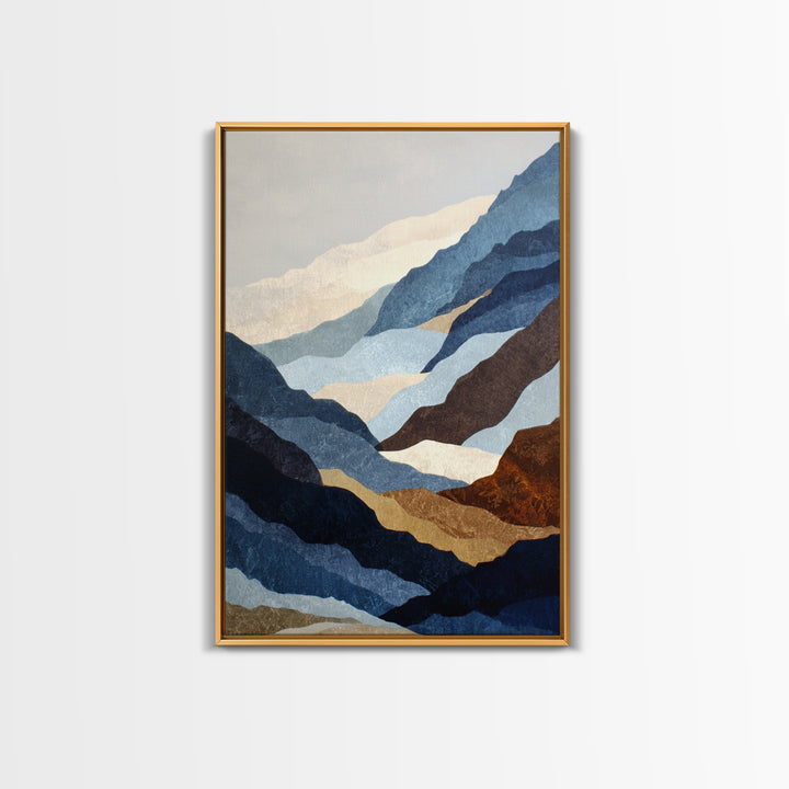 Blue Mountain Ridge Layers Canvas Print, Monochrome Art, Abstract Painting, Living Room Decor, Watercolor Art, Mono, MON-2x3-32