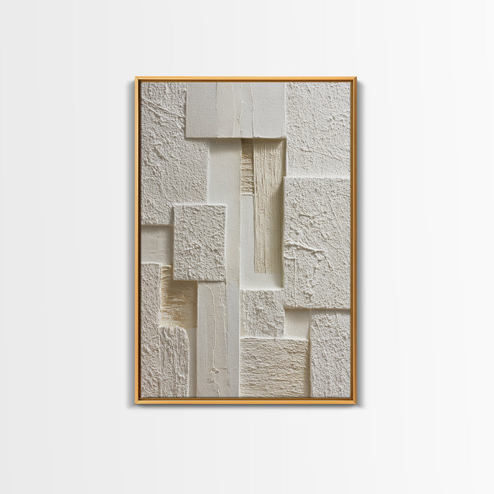 Ivory White Plaster Texture Composition Framed Canvas Print, Monochrome Art, Digital Prints, Living Room Decor, Fine Art, Mono, MON-2x3-37