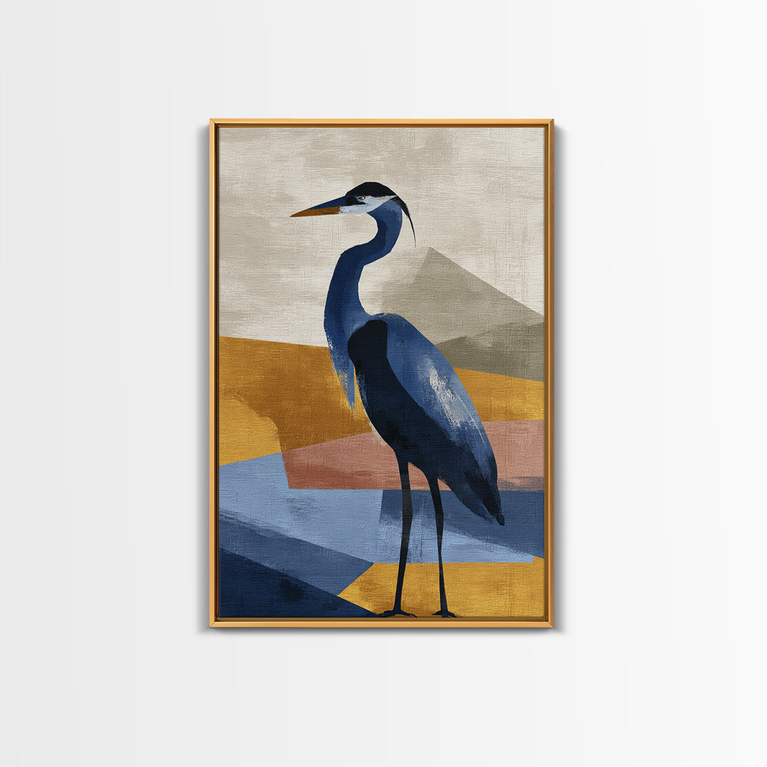 Blue Heron in Monochrome Navy Palette Canvas Print, Monochrome Art, Modern Decor, Living Room Decor, Fine Art, Mono, Poster, MON-2x3-40