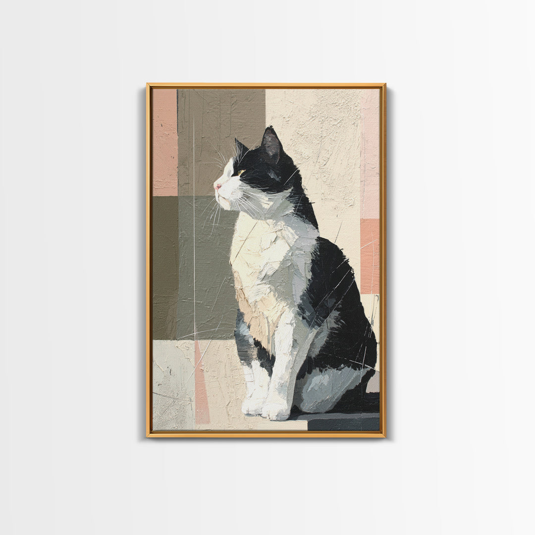 Monochrome Cat Portrait Framed Canvas Print, Monochrome Art, Contemporary Art, Living Room Decor, Fine Art, Mono, Original Art, MON-2x3-43