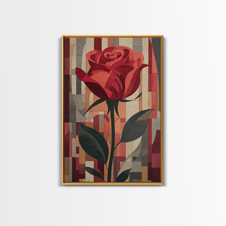 Single Red Rose Rendered Only Framed Canvas Print, Monochrome Art, Art Prints, Living Room Decor, Watercolor Art, Mono, MON-2x3-63