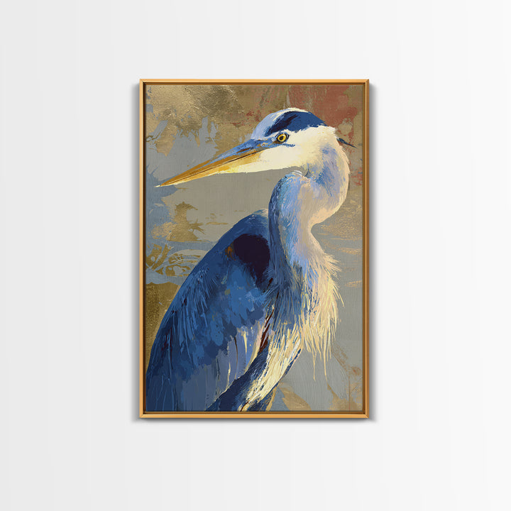 Blue Heron in Monochrome Navy Palette Framed Canvas Print, Monochrome Art, Room Decor, Living Room Decor, Fine Art, Mono, MON-2x3-64