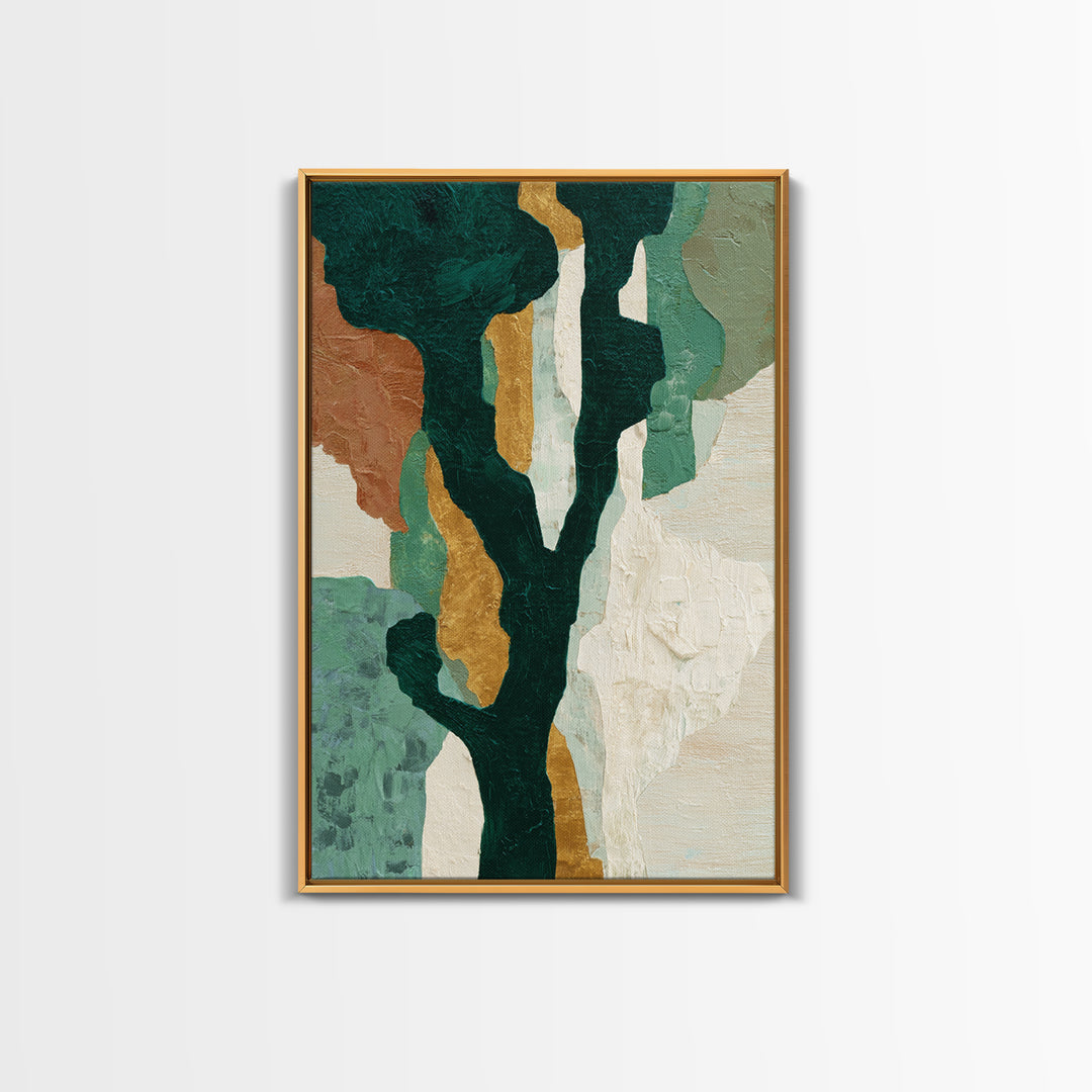 Deep Green Forest Silhouette Study Framed Canvas Print, Monochrome Art, Large Wall Art, Living Room Decor, Fine Art, Mono, MON-2x3-69