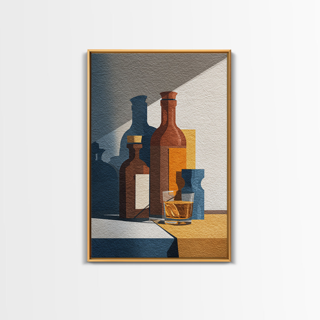 Brown Leather and Whiskey Still Life Canvas Print, Monochrome Art, Modern Wall Art, Living Room Decor, Fine Art, Mono, MON-2x3-7