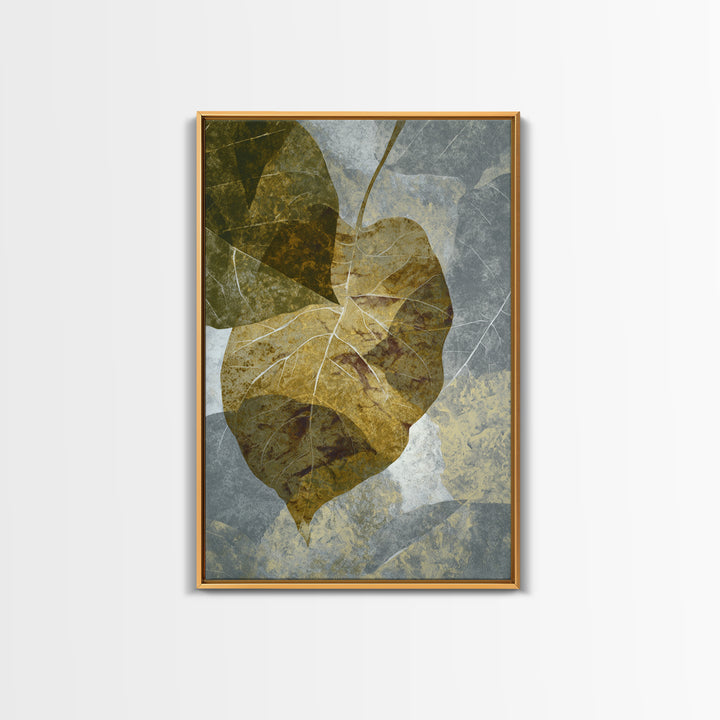 Olive Green Abstract Leaf Pattern Framed Canvas Print, Monochrome Art, Digital Print, Living Room Decor, Fine Art, Mono, MON-2x3-76