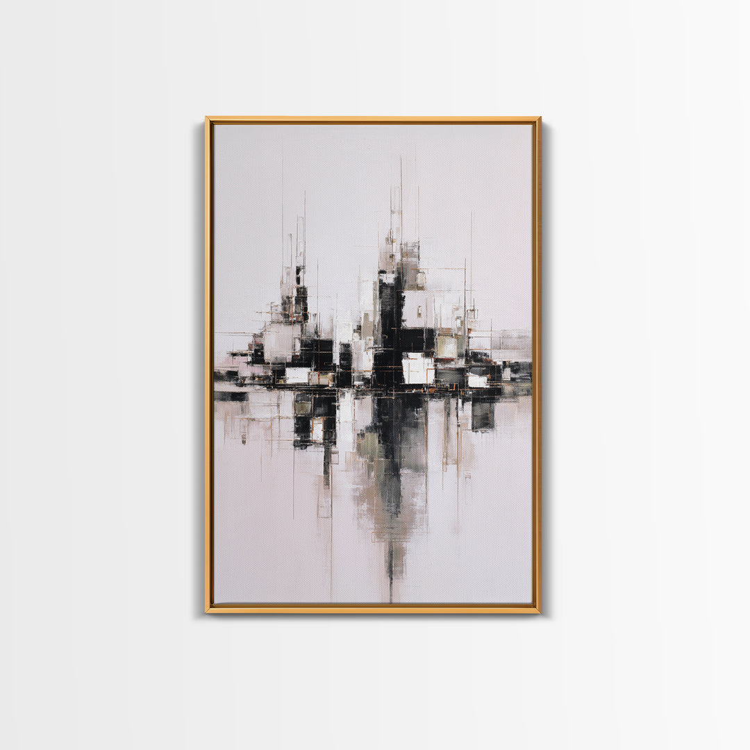 Black and White City Reflection Canvas Print, Monochrome Art, Abstract Art, Living Room Decor, Fine Art, Mono, Bedroom Wall Art, MON-2x3-77
