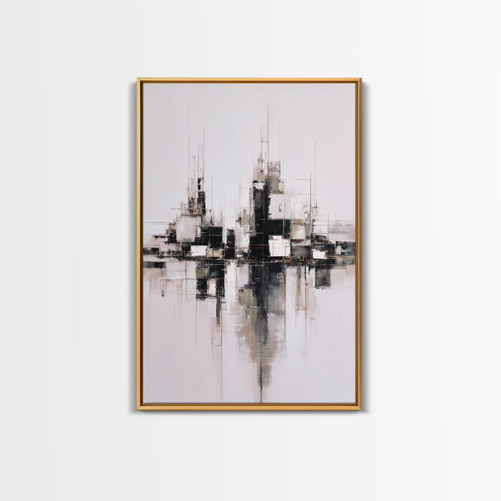 Black and White City Reflection Canvas Print, Monochrome Art, Abstract Art, Living Room Decor, Fine Art, Mono, Bedroom Wall Art, MON-2x3-77