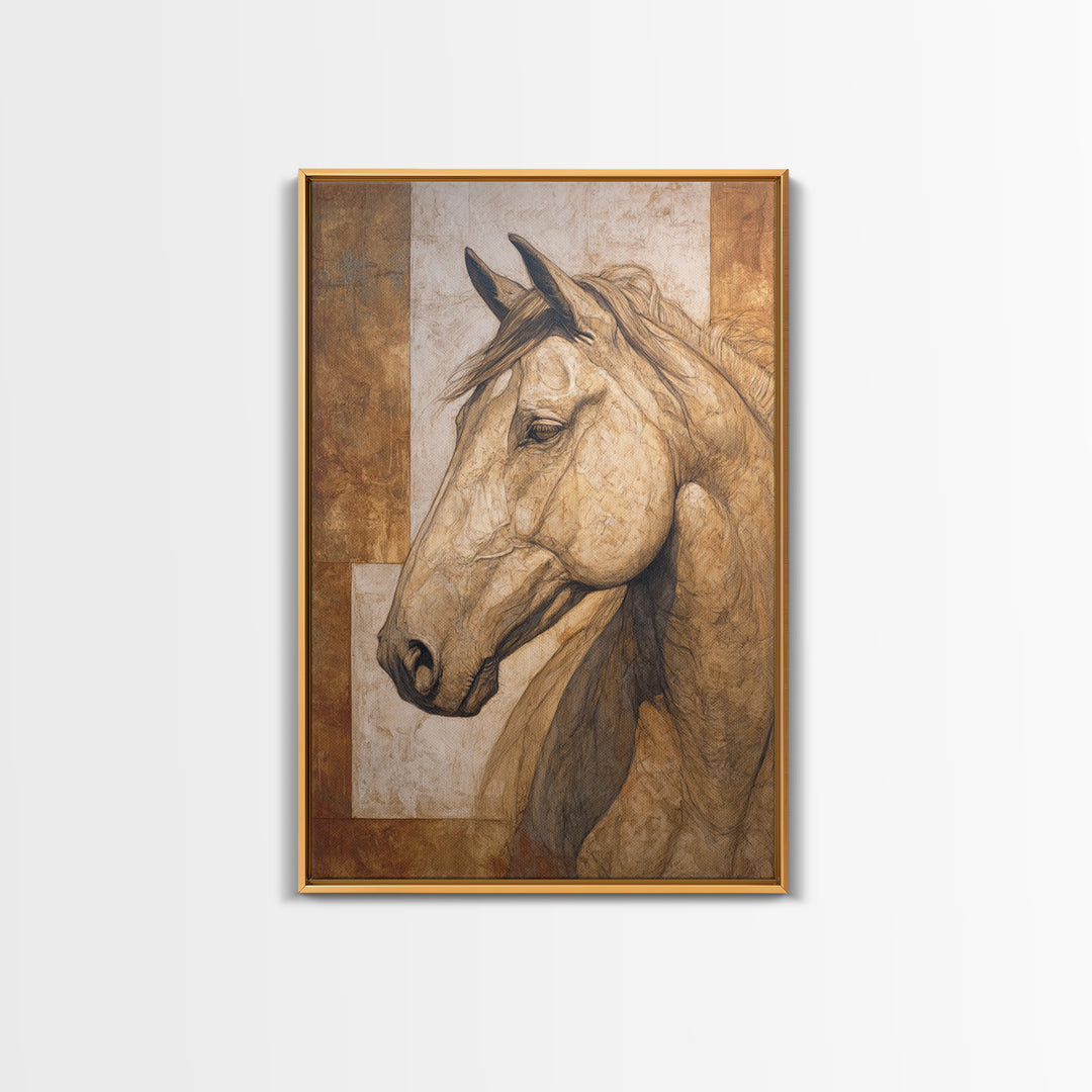 Sepia Horse Portrait Canvas Print, Monochrome Art, Art Print, Living Room Decor, Mono, Printable Art, Dark Academia Decor, MON-2x3-82
