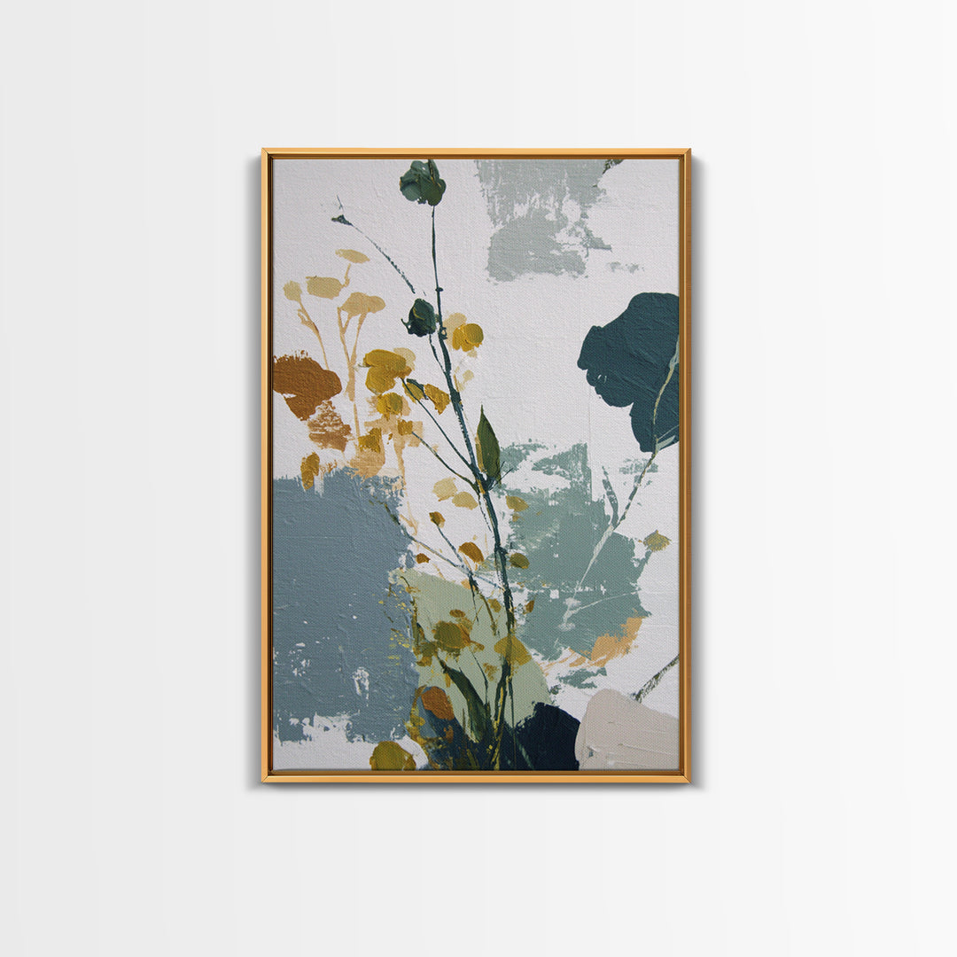 Green Botanical Study Framed Canvas Print, Monochrome Art, Textured Wall Art, Living Room Decor, Mono, Wallpaper Mural, MON-2x3-83