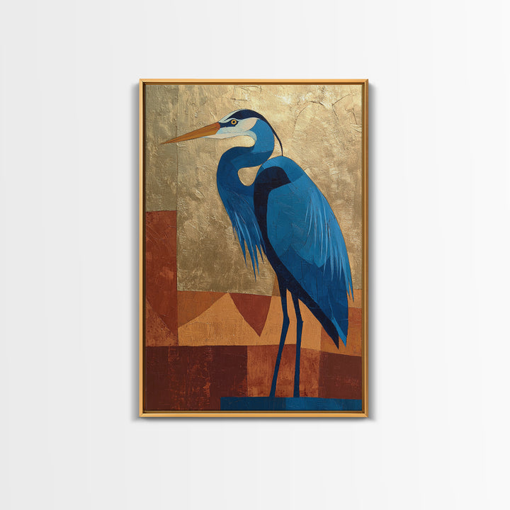 Blue Heron in Monochrome Navy Palette Framed Canvas Print, Monochrome Art, Printable Wall Art, Living Room Decor, Mono, MON-2x3-88