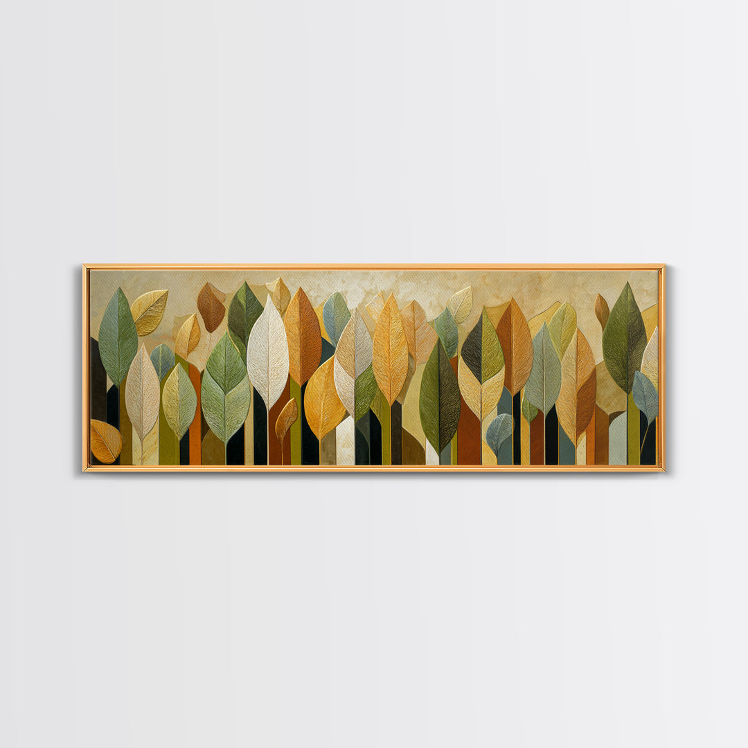 Olive Green Abstract Leaf Pattern Framed Canvas Print, Monochrome Art, Bird Art, Living Room Decor, Fine Art, Mono, Boho Decor, MON-3x1-12