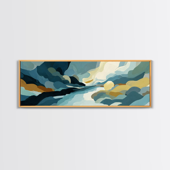 All Blue Ocean Abstraction Framed Canvas Print, Monochrome Art, Printable Art, Living Room Decor, Mono, Minimalist Wall Art, MON-3x1-17
