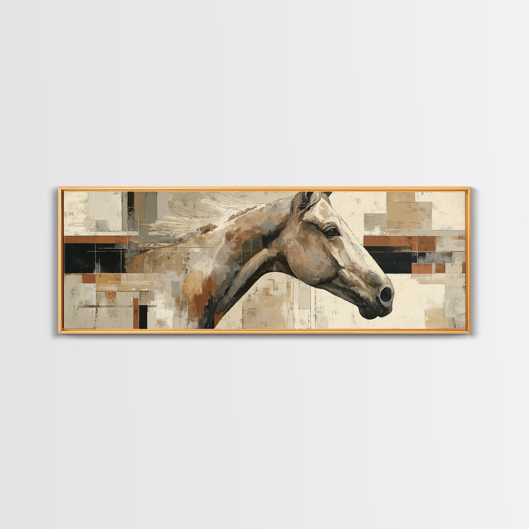 Sepia Horse Portrait Framed Canvas Print, Monochrome Art, Original Painting, Living Room Decor, Fine Art, Mono, Dopamine Decor, MON-3x1-18