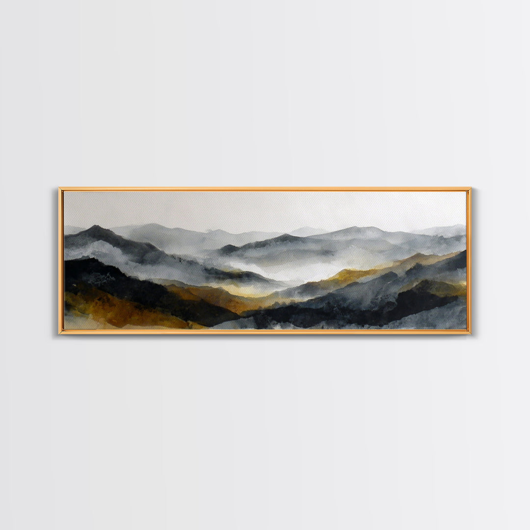 Charcoal Mountain Landscape Canvas Print, Monochrome Art, Abstract Painting, Living Room Decor, Oil Painting, Mono, MON-3x1-20