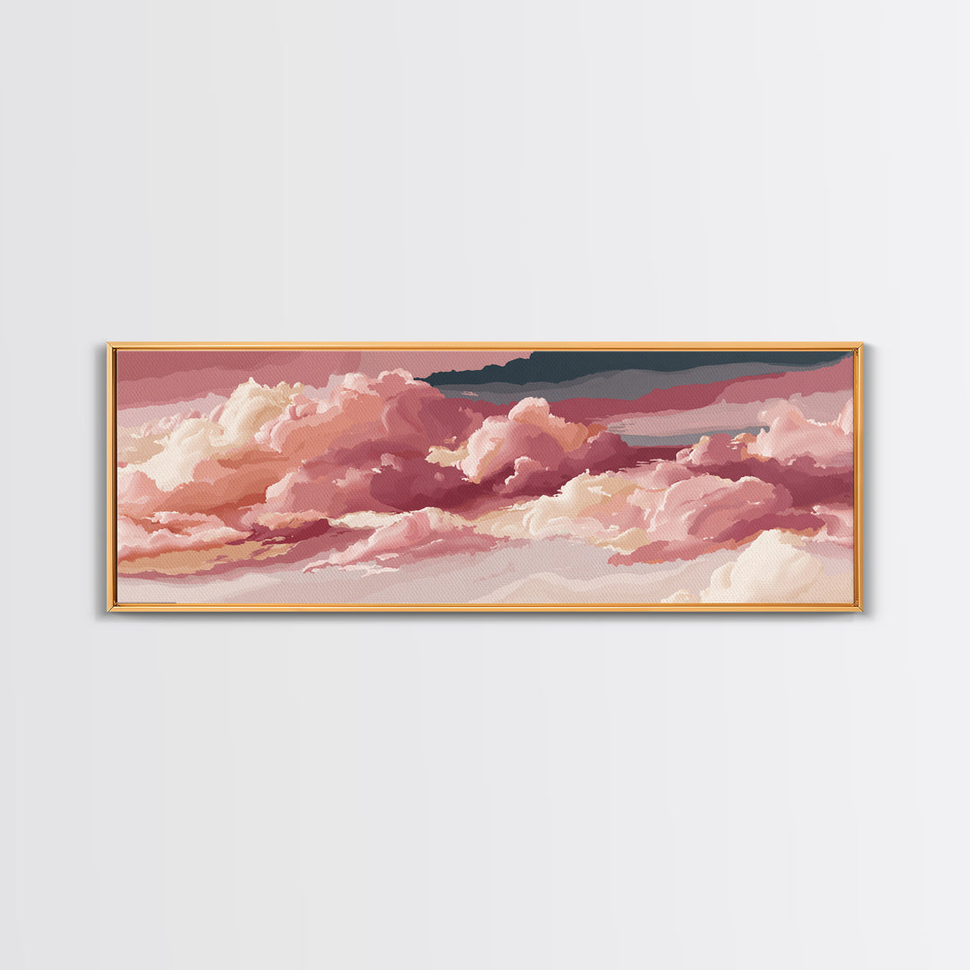 All Pink Cloudscape Canvas Print, Monochrome Art, Unique Wall Art, Living Room Decor, Watercolor Art, Mono, Fine Art Print, MON-3x1-4