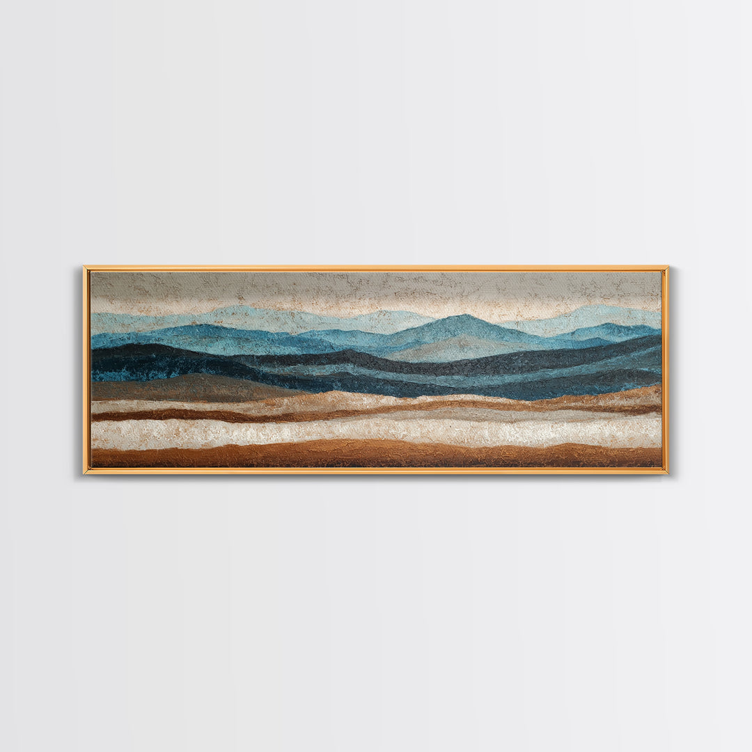 Blue Mountain Ridge Layers Canvas Print, Monochrome Art, Gallery Decor, Living Room Decor, Oil Painting, Mono, Contemporary Art, MON-3x1-40