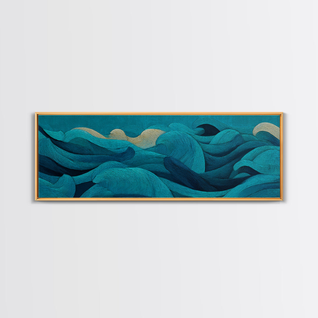 All Blue Ocean Abstraction Canvas Print, Monochrome Art, Modern Wall Art, Living Room Decor, Watercolor Art, Mono, MON-3x1-41