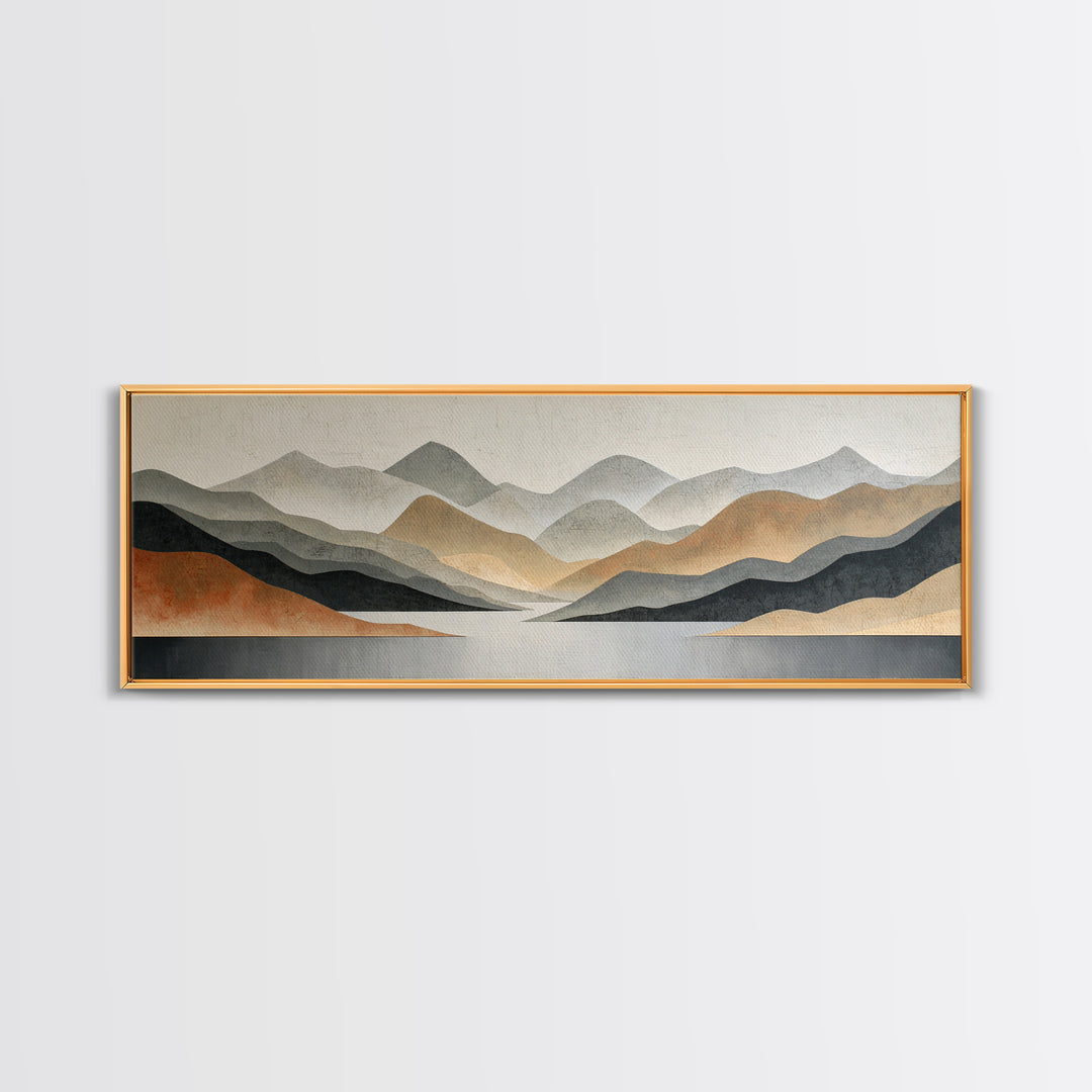 Charcoal Mountain Landscape Framed Canvas Print, Monochrome Art, Wall Decor, Living Room Decor, Fine Art, Mono, Wall Art, MON-3x1-44