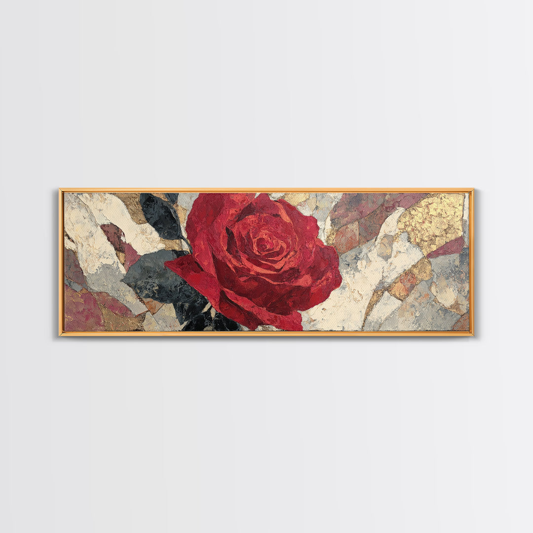 Single Red Rose Rendered Only Framed Canvas Print, Monochrome Art, Digital Prints, Living Room Decor, Oil Painting, Mono, MON-3x1-47