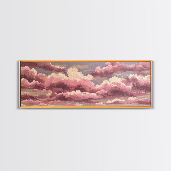 All Pink Cloudscape Framed Canvas Print, Monochrome Art, Room Decor, Living Room Decor, Abstract Art, Mono, Mid Century Modern, MON-3x1-52