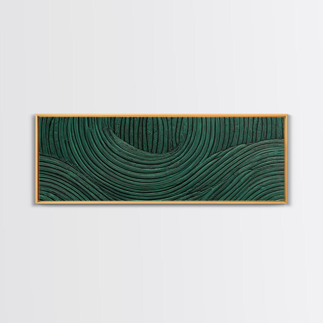 Deep Green Forest Silhouette Study Framed Canvas Print, Monochrome Art, Boho Wall Art, Living Room Decor, Oil Painting, Mono, MON-3x1-53