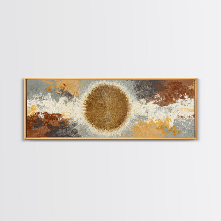 Gold Tonal Sunburst Medallion Canvas Print, Monochrome Art, Modern Wall Art, Living Room Decor, Mono, Statement Artwork, MON-3x1-54