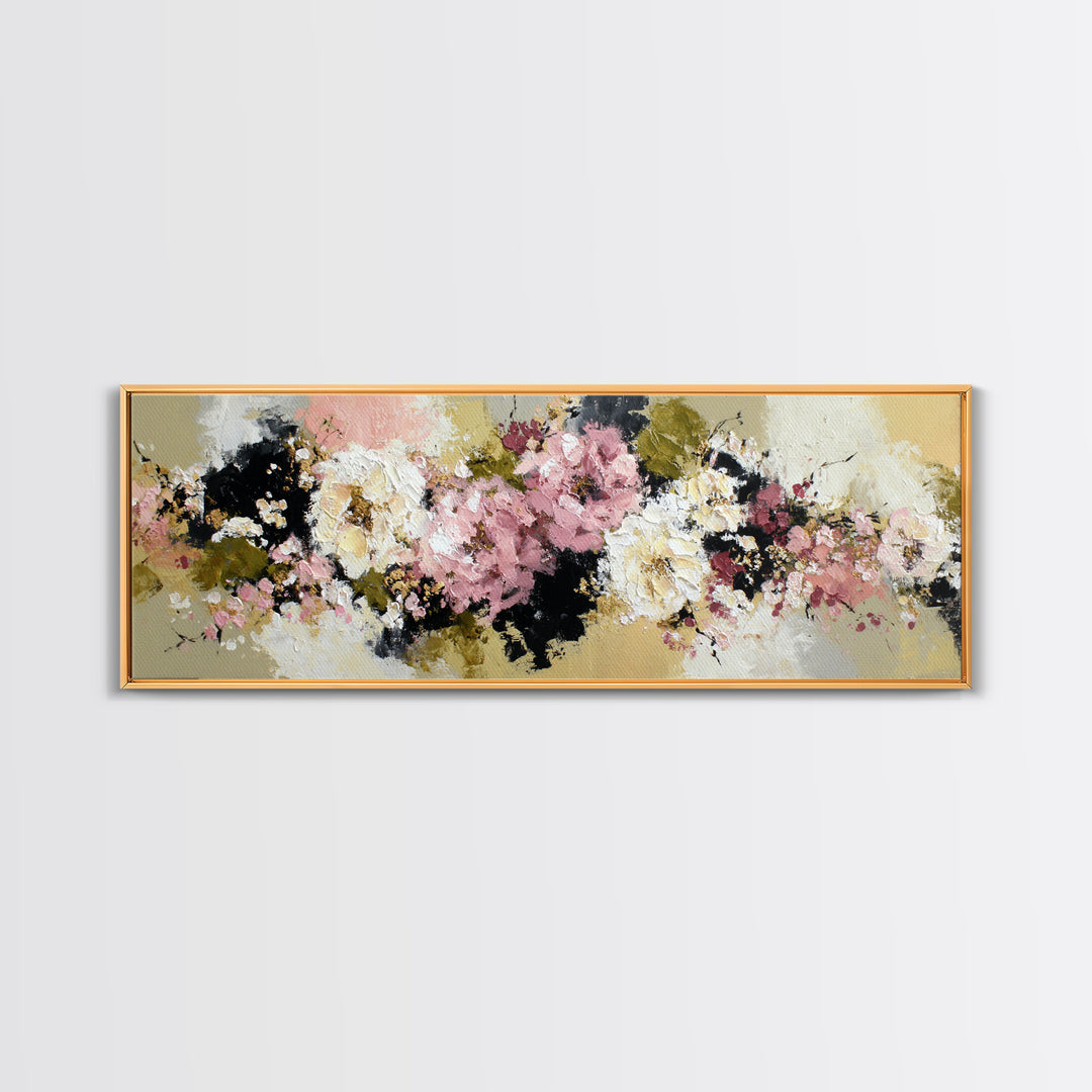 Monochrome Floral Bouquet Framed Canvas Print, Monochrome Art, Abstract Art, Living Room Decor, Oil Painting, Mono, MON-3x1-58