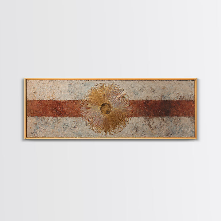 Gold Tonal Sunburst Medallion Canvas Print, Monochrome Art, Dopamine Decor, Living Room Decor, Fine Art, Mono, Modern Decor, MON-3x1-6